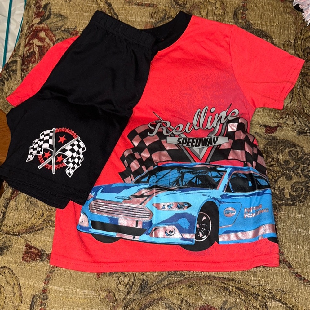 Boy’s Racing Shorts Pajamas, Medium 8, red black